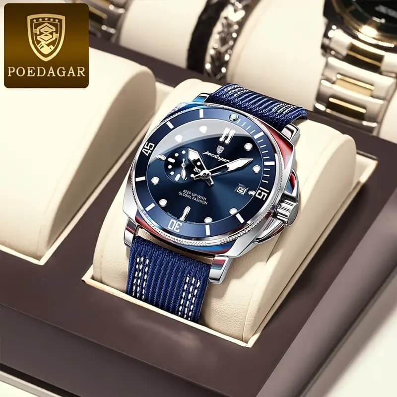 ساعة كوارتز رجالية POEDAGAR 2025 مقاومة للماء بتصميم جديد مع تقويم مضيء