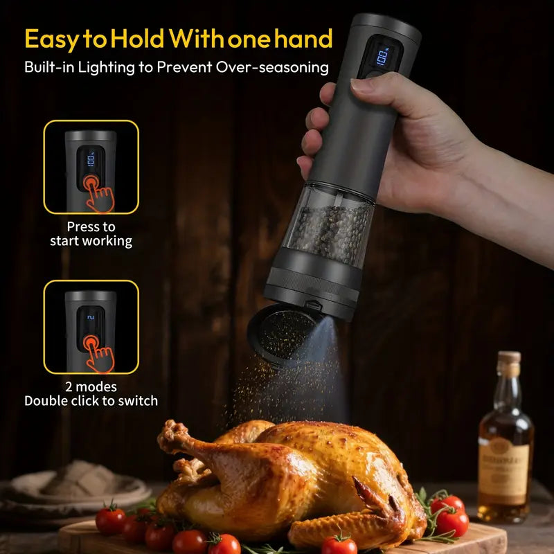 مجموعة مطحنة الملح والفلفل الكهربائية - قابلة لإعادة الشحن عبر USB - طراز عصري متين - درجة خشونة قابلة للتعديل مع ضوء LED،
