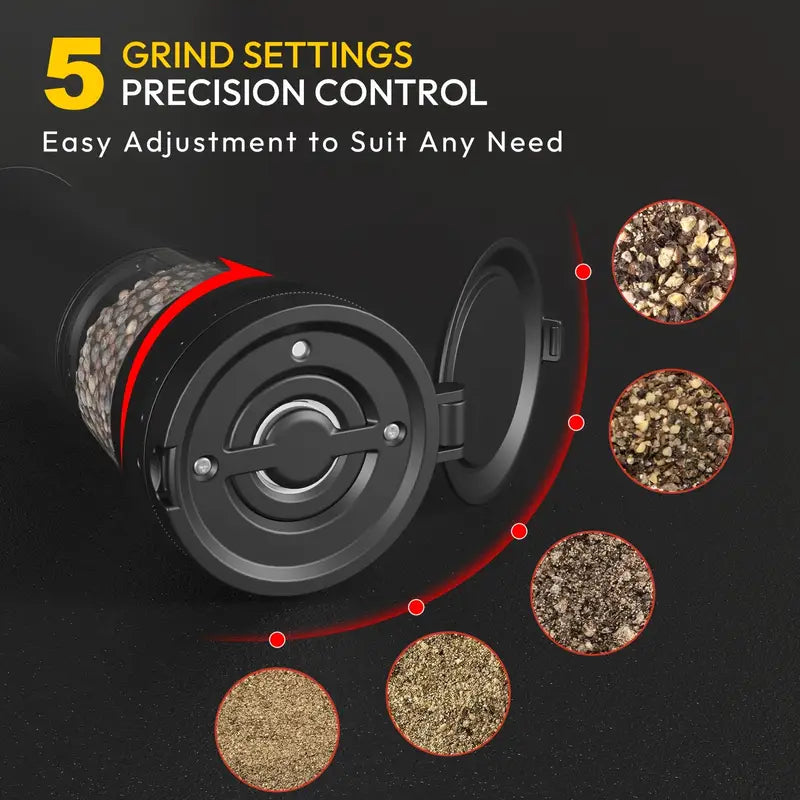 مجموعة مطحنة الملح والفلفل الكهربائية - قابلة لإعادة الشحن عبر USB - طراز عصري متين - درجة خشونة قابلة للتعديل مع ضوء LED،