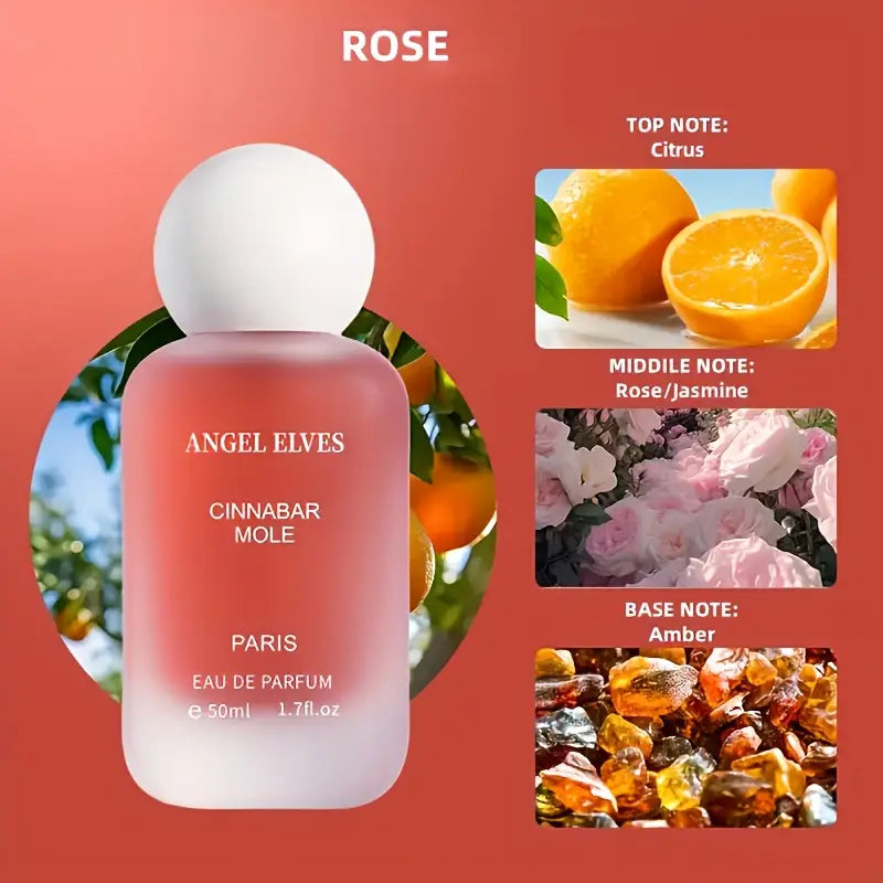 عطر نسائي خفيف زهري - عطر وردي يدوم طويلاً، زجاجة بيضاء أنيقة بتصميم زهور الباستيل، عطر صغير الحجم مناسب للسفر