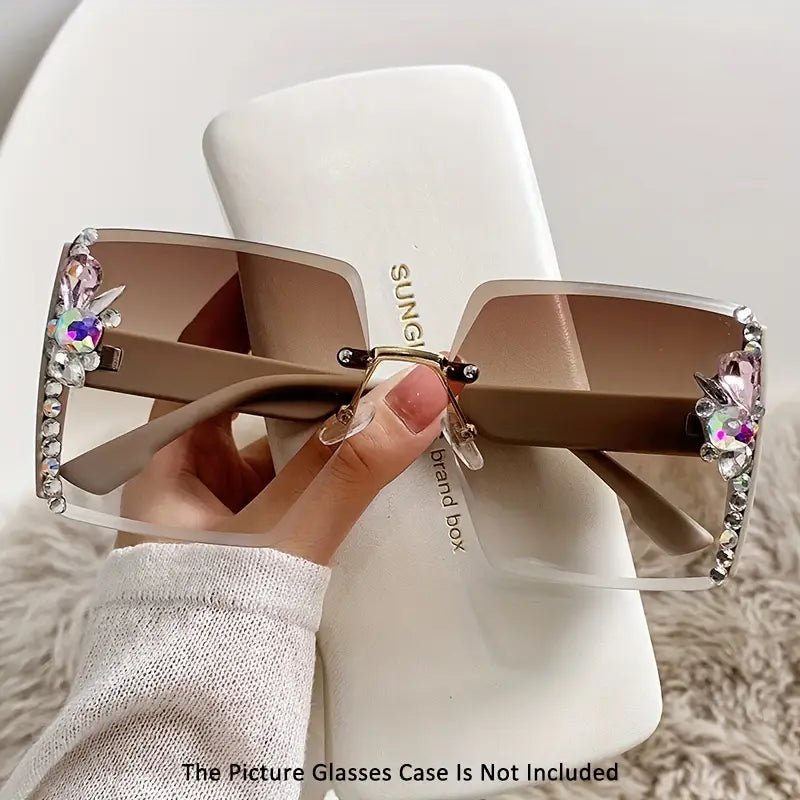 Elegant Rimless Fashion Glasses with Inlay - Lightweight Plastic Frame, Fashionable Small Face Design for Women, Ideal for & Everyday Glam