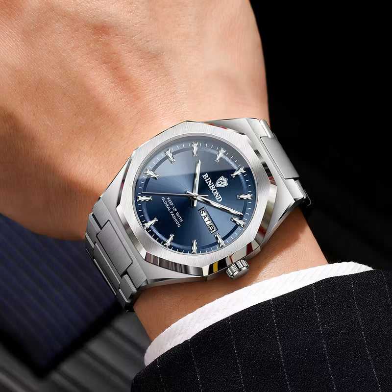 ساعة كوارتز دائرية بمؤشر مضيء بتصميم فاخر من BINBOND، قطعة واحدة - احتفال بالزفاف، هدية لحفلات الذكرى السنوية للشركة أو الموظفين