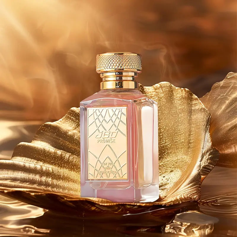 عطر نسائي طويل الأمد برائحة الزهور والفواكه المنعشة لمدة 72 ساعة - عطر وردي أنيق بغطاء ذهبي وزجاجة شفافة فاخرة،