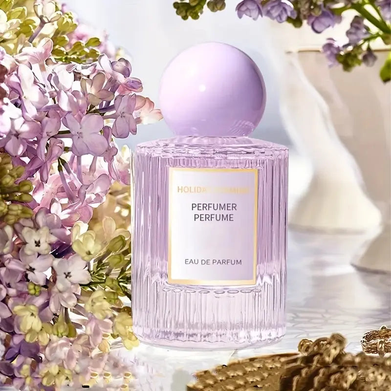 عطر هوليداي بيرفيومر للنساء - رائحة زهرية وفاكهية، عطر منعش يدوم طويلاً، زجاجة أنيقة من الزجاج الأرجواني مع ملصق ذهبي،