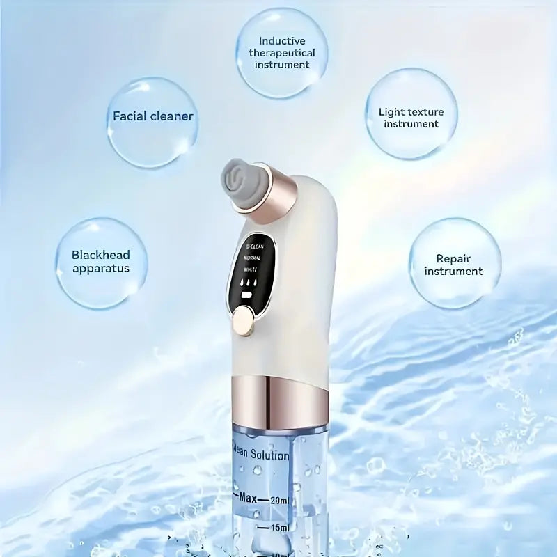 جهاز كهربائي لإزالة الرؤوس السوداء يعمل بمنفذ USB مع كابل USB - أداة تنظيف عميق للمسام مع أوضاع شفط 4 في 1، ومقبض مريح وشاشة رقمية - منظف وجه صغير الحجم وقابل للحمل للمنزل/السفر - للرجال والنساء