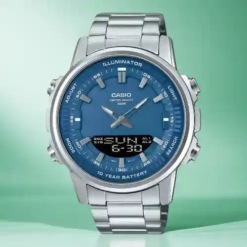 Casio Men's Analog-Digital Stainless Steel Watch – Blue Dial (AMW-880D-2A1VDF)
