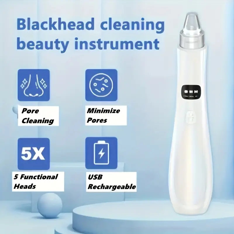 أداة تنظيف مسام الوجه الكهربائية وإزالة الرؤوس السوداء - مزودة بمنفذ USB، وتحكم في الشفط بثلاث سرعات، وخمس فوهات قابلة للتبديل (تنظيف حساس/عميق)
