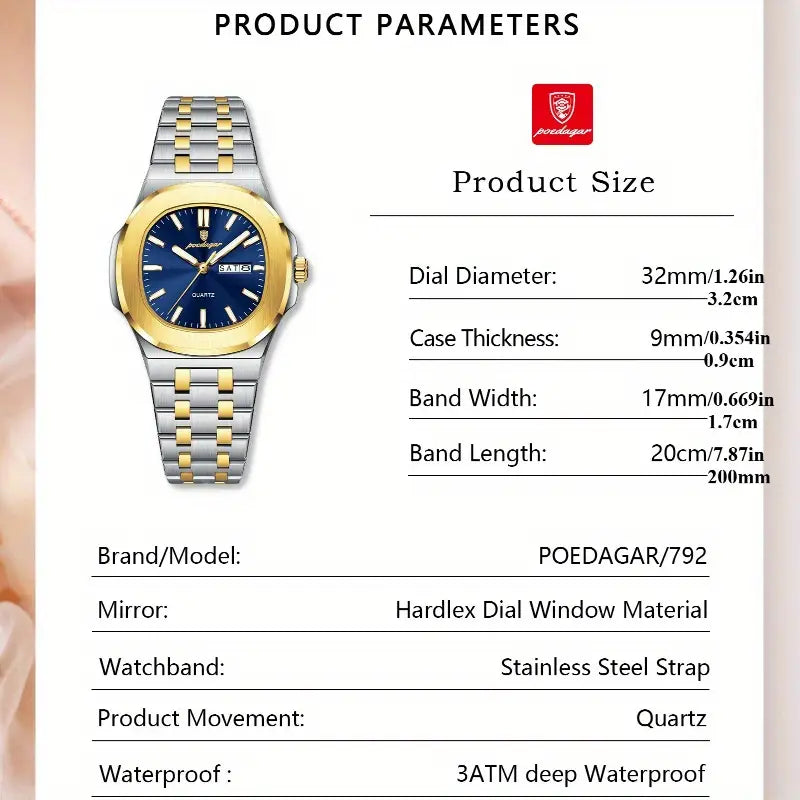 قم بترقية مظهرك مع هذه الساعة الرجالية الفاخرة ثنائية اللون والتي تعمل بالكوارتز، والتي تجمع بين الرقي الخالد والتصميم العصري.