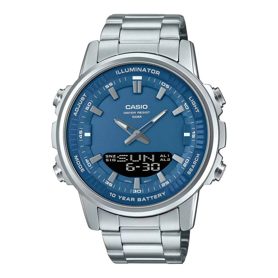 Casio Men's Analog-Digital Stainless Steel Watch – Blue Dial (AMW-880D-2A1VDF)