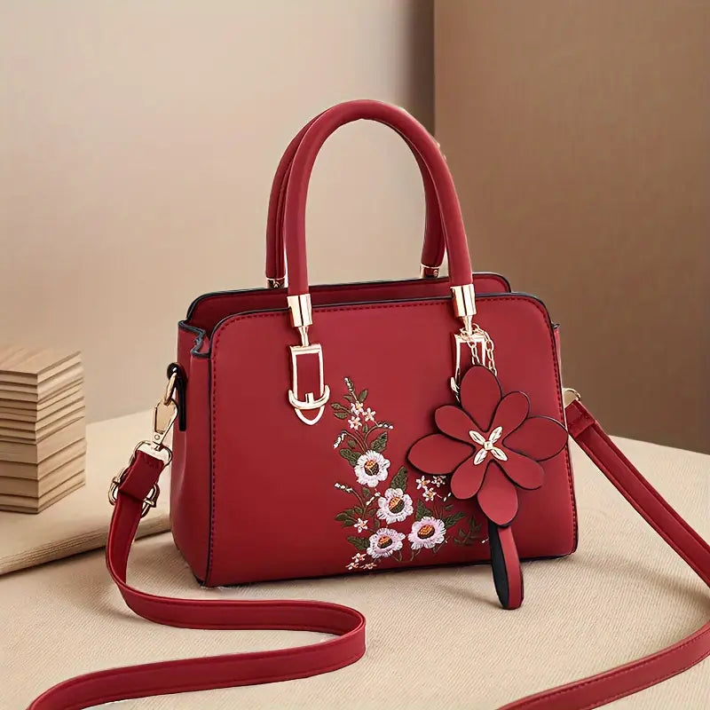 حقيبة باومينغ النسائية ذات التطريز الزهري الكاجوال مع حزام سلسلة قابل للتعديل والفصل