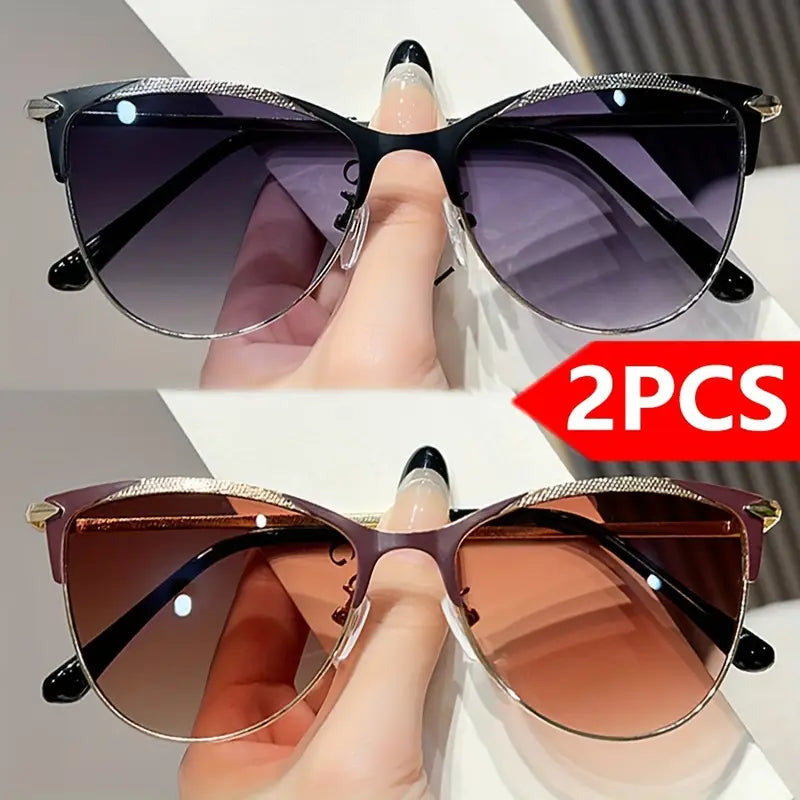 Women'S Cat Eye Fashion Glasses - UV400 Protection, Black Metal Frame with Gradient Purple Lenses,