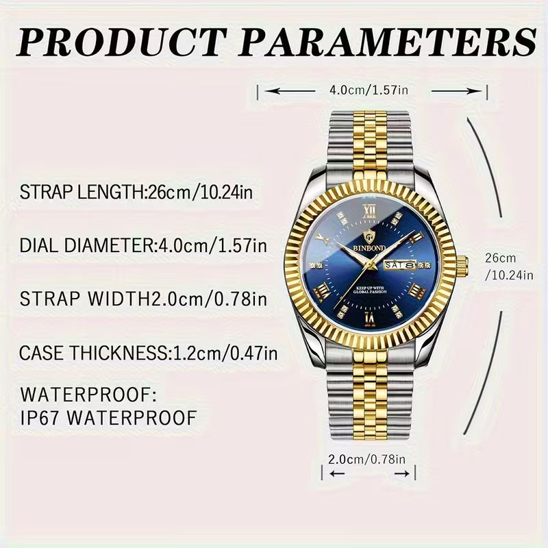 استمتع بالرقي والأناقة مع ساعة BINBOND الرجالية الفاخرة - المصممة خصيصًا لأولئك الذين يقدرون الأناقة والدقة والانطباع الدائم.