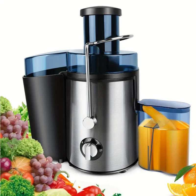 عصارة قوية من الفولاذ المقاوم للصدأ. مصممة بفتحة تغذية واسعة، تُمكّنها من التعامل بسهولة مع الفواكه والخضراوات كاملةً دون الحاجة إلى تقطيعها مسبقًا.