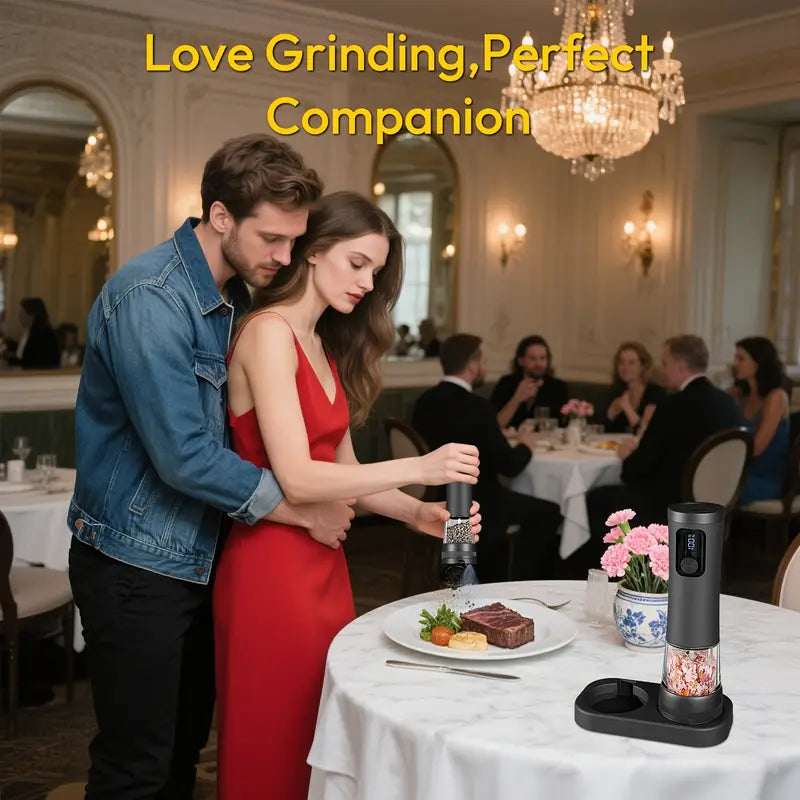 مجموعة مطحنة الملح والفلفل الكهربائية - قابلة لإعادة الشحن عبر USB - طراز عصري متين - درجة خشونة قابلة للتعديل مع ضوء LED،