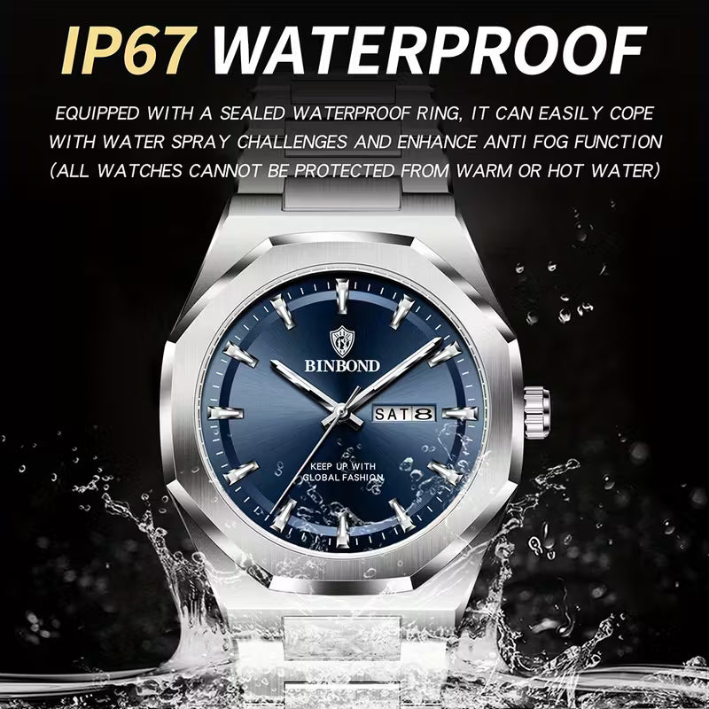 ساعة كوارتز دائرية بمؤشر مضيء بتصميم فاخر من BINBOND، قطعة واحدة - احتفال بالزفاف، هدية لحفلات الذكرى السنوية للشركة أو الموظفين