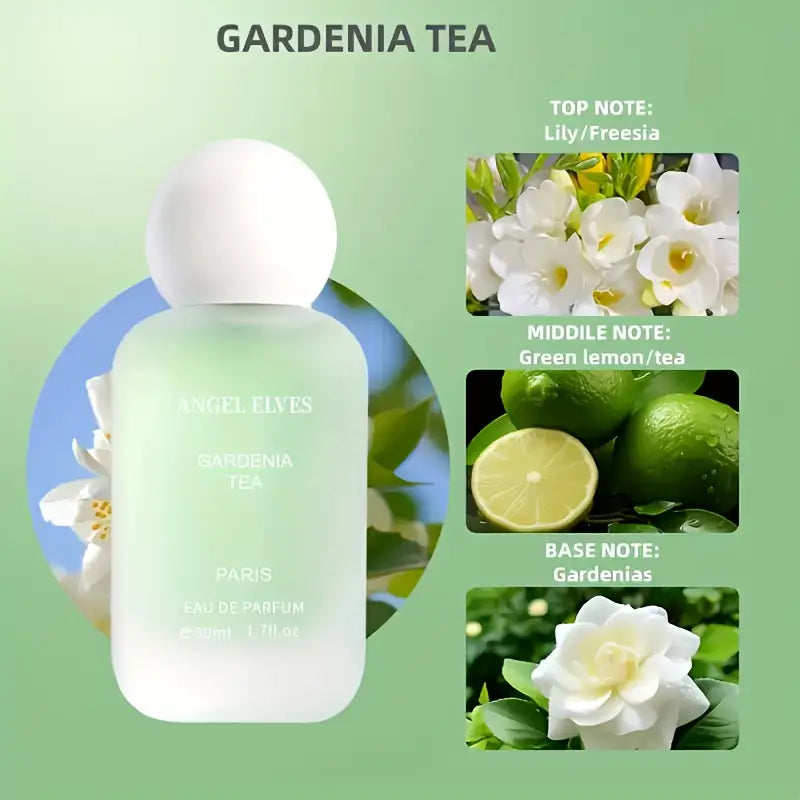 عطر نسائي خفيف زهري - عطر وردي يدوم طويلاً، زجاجة بيضاء أنيقة بتصميم زهور الباستيل، عطر صغير الحجم مناسب للسفر