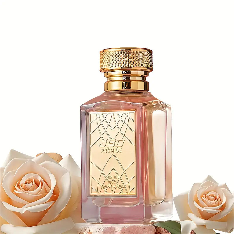 عطر نسائي طويل الأمد برائحة الزهور والفواكه المنعشة لمدة 72 ساعة - عطر وردي أنيق بغطاء ذهبي وزجاجة شفافة فاخرة،