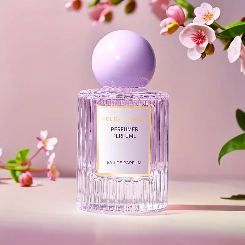 عطر هوليداي بيرفيومر للنساء - رائحة زهرية وفاكهية، عطر منعش يدوم طويلاً، زجاجة أنيقة من الزجاج الأرجواني مع ملصق ذهبي،