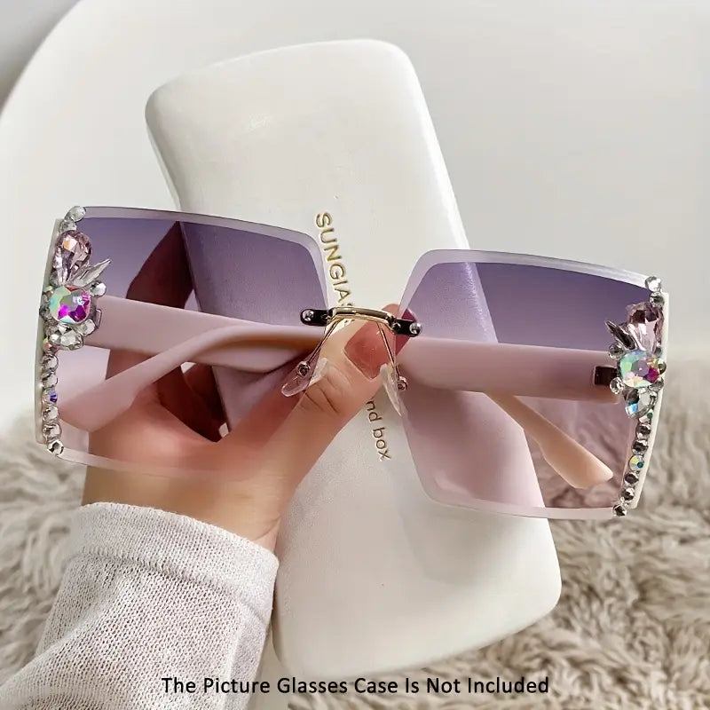 Elegant Rimless Fashion Glasses with Inlay - Lightweight Plastic Frame, Fashionable Small Face Design for Women, Ideal for & Everyday Glam