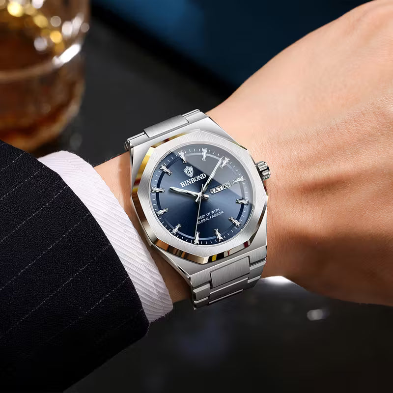 ساعة كوارتز دائرية بمؤشر مضيء بتصميم فاخر من BINBOND، قطعة واحدة - احتفال بالزفاف، هدية لحفلات الذكرى السنوية للشركة أو الموظفين