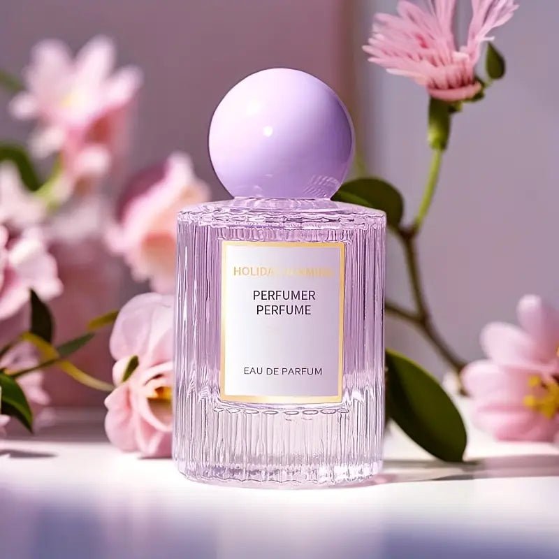 عطر هوليداي بيرفيومر للنساء - رائحة زهرية وفاكهية، عطر منعش يدوم طويلاً، زجاجة أنيقة من الزجاج الأرجواني مع ملصق ذهبي،
