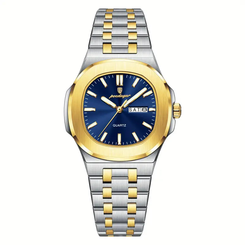 قم بترقية مظهرك مع هذه الساعة الرجالية الفاخرة ثنائية اللون والتي تعمل بالكوارتز، والتي تجمع بين الرقي الخالد والتصميم العصري.