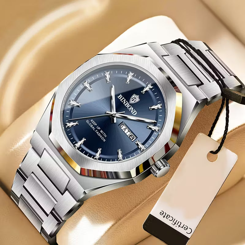 ساعة كوارتز دائرية بمؤشر مضيء بتصميم فاخر من BINBOND، قطعة واحدة - احتفال بالزفاف، هدية لحفلات الذكرى السنوية للشركة أو الموظفين