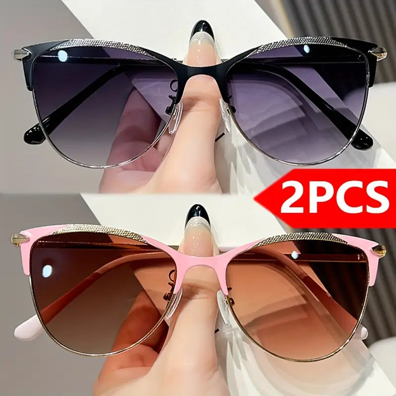 Women'S Cat Eye Fashion Glasses - UV400 Protection, Black Metal Frame with Gradient Purple Lenses,