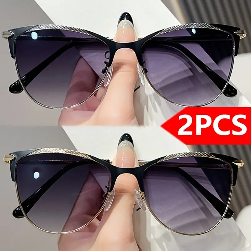 Women'S Cat Eye Fashion Glasses - UV400 Protection, Black Metal Frame with Gradient Purple Lenses,